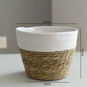 Planet Gates Straw Weaving Flower Plant Pot Basket Grass Planter Basket Indoor Outdoor Flower Pot Cover Plant Containers for Plantable Plants