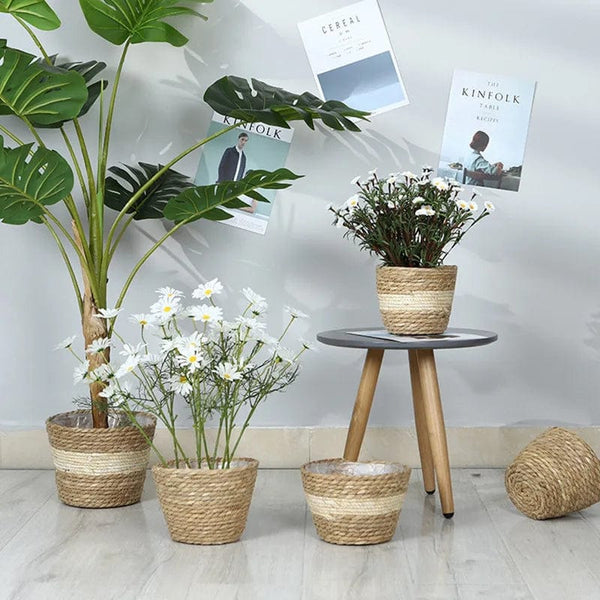Planet Gates Straw Weaving Flower Plant Pot Basket Grass Planter Basket Indoor Outdoor Flower Pot Cover Plant Containers for Plantable Plants