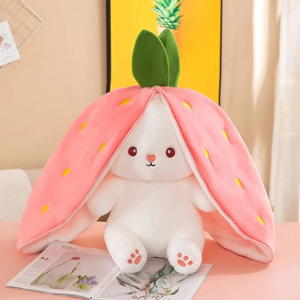 Planet Gates strawberry / 35cm 35-75cm Transformed Strawberry Rabbit Doll Plush Toy Little White Rabbit Doll Carrot Rabbit Sleeping Pillow Doll Gift