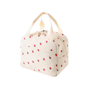Planet Gates Strawberry pattern Cute Floral Printed Food Handbags Portable Thermal Lunch Bag Durable Waterproof Office Cooler Ice Insulated Case Camping Ins Bag