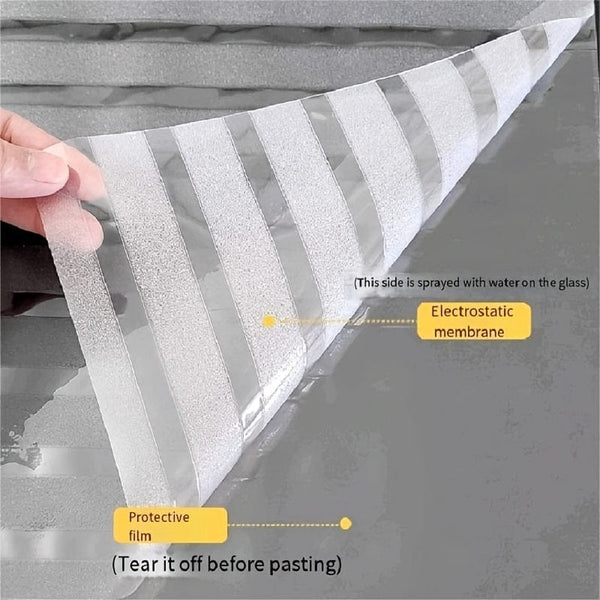 Planet Gates Striped, Frosted, Electrostatic Film Window Stickers