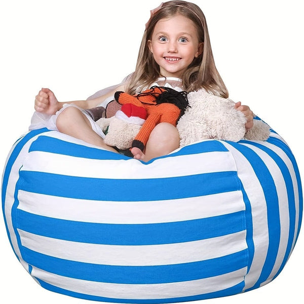 Planet Gates Stuffed Animal Storage Bean Bag Chair Cover For Kids | Stuffable Zipper Beanbag For Organizing Children Plush Toys Large Premium Cotton Canvas