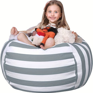 Planet Gates Stuffed Animal Storage Bean Bag Chair Cover For Kids | Stuffable Zipper Beanbag For Organizing Children Plush Toys Large Premium Cotton Canvas