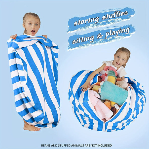 Planet Gates Stuffed Animal Storage Bean Bag Chair Cover For Kids | Stuffable Zipper Beanbag For Organizing Children Plush Toys Large Premium Cotton Canvas