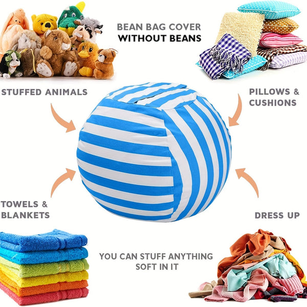 Planet Gates Stuffed Animal Storage Bean Bag Chair Cover For Kids | Stuffable Zipper Beanbag For Organizing Children Plush Toys Large Premium Cotton Canvas