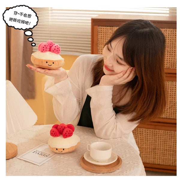Planet Gates Stuffed Cake Plushie Strawberry Fruit Muffin Shape Plush Toys Cute Face Cream Snack Parsty Decor Party Gift Toys for Kids Birth