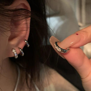 Planet Gates style 01-4Pcs 4Pcs/set Stainless Steel Aesthetic Zircon Crystal Hoop Earrings for Women Egirl New Y2K 2000S Cool Daily Wear Jewelry Accessorie