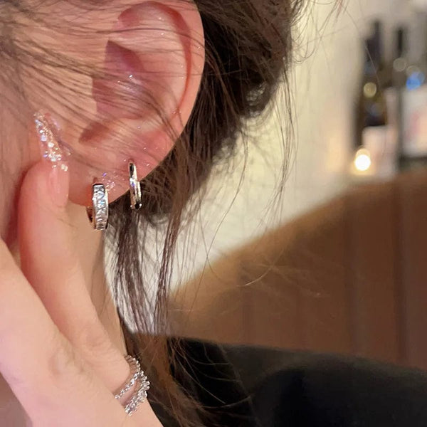 Planet Gates style 01-4Pcs 4Pcs/set Stainless Steel Aesthetic Zircon Crystal Hoop Earrings for Women Egirl New Y2K 2000S Cool Daily Wear Jewelry Accessorie