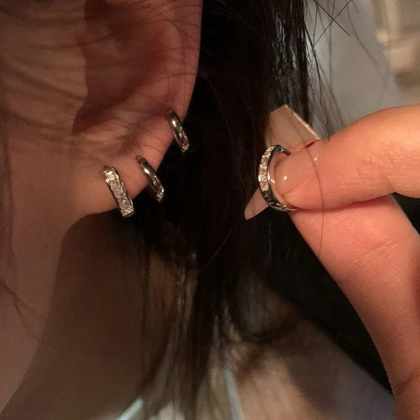 Planet Gates style 01-4Pcs 4Pcs/set Stainless Steel Aesthetic Zircon Crystal Hoop Earrings for Women Egirl New Y2K 2000S Cool Daily Wear Jewelry Accessorie