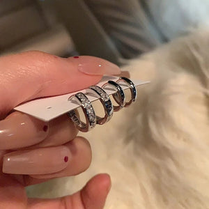 Planet Gates style 01-4Pcs 4Pcs/set Stainless Steel Aesthetic Zircon Crystal Hoop Earrings for Women Egirl New Y2K 2000S Cool Daily Wear Jewelry Accessorie