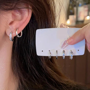 Planet Gates style 01-4Pcs 4Pcs/set Stainless Steel Aesthetic Zircon Crystal Hoop Earrings for Women Egirl New Y2K 2000S Cool Daily Wear Jewelry Accessorie