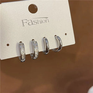 Planet Gates style 01-4Pcs 4Pcs/set Stainless Steel Aesthetic Zircon Crystal Hoop Earrings for Women Egirl New Y2K 2000S Cool Daily Wear Jewelry Accessorie