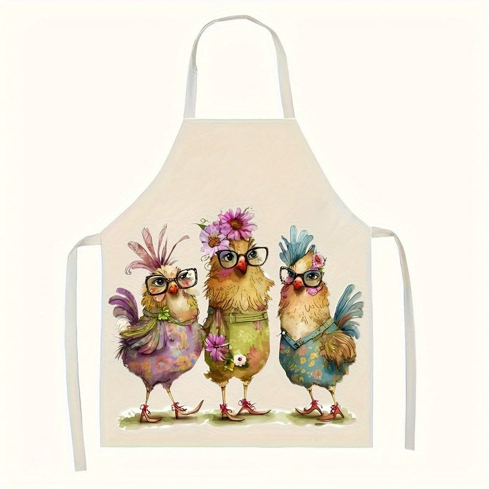 Planet Gates Style 1 1pc, Linen Apron, Cartoon Style Rooster Printed Kitchen Apron, Thickened Cute Waist Cooking Apron, Fashion Housework Kitchen Household Workwear, Kitchen Supplies