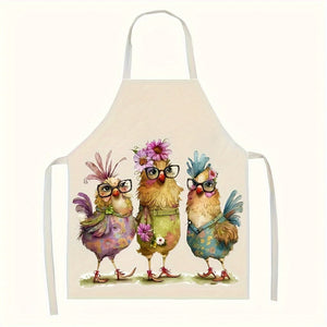 Planet Gates Style 1 1pc, Linen Apron, Cartoon Style Rooster Printed Kitchen Apron, Thickened Cute Waist Cooking Apron, Fashion Housework Kitchen Household Workwear, Kitchen Supplies