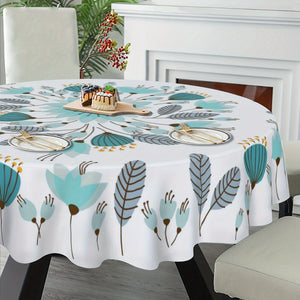 Planet Gates Style 1 / Round 152.4 Cm 1PC, Teal Tablecloth, Floral Round Table Cloth, Boho Style Flower Plant Printed Table Cover, Spring Theme Seasonal Tablecloth, Outdoor And Indoor Table Cover For Home, Dining Table Decor