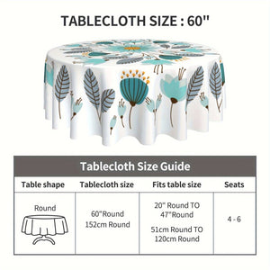 Planet Gates Style 1 / Round 152.4 Cm 1PC, Teal Tablecloth, Floral Round Table Cloth, Boho Style Flower Plant Printed Table Cover, Spring Theme Seasonal Tablecloth, Outdoor And Indoor Table Cover For Home, Dining Table Decor