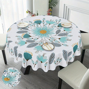 Planet Gates Style 1 / Round 152.4 Cm 1PC, Teal Tablecloth, Floral Round Table Cloth, Boho Style Flower Plant Printed Table Cover, Spring Theme Seasonal Tablecloth, Outdoor And Indoor Table Cover For Home, Dining Table Decor