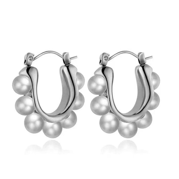 Planet Gates Style 1 Silver OIMG 316L Stainless Steel Gold Plated Temperament Gorgeous Imitation Pearl Hoop Earrings For Women Christmas Gift Waterproof