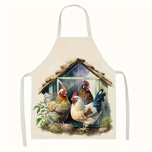 Planet Gates Style 2 1pc, Linen Apron, Cartoon Style Rooster Printed Kitchen Apron, Thickened Cute Waist Cooking Apron, Fashion Housework Kitchen Household Workwear, Kitchen Supplies