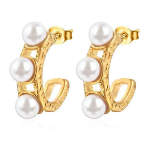 Planet Gates Style 3 Gold OIMG 316L Stainless Steel Gold Plated Temperament Gorgeous Imitation Pearl Hoop Earrings For Women Christmas Gift Waterproof