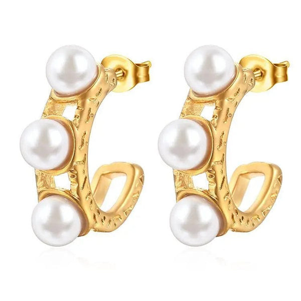 Planet Gates Style 3 Gold OIMG 316L Stainless Steel Gold Plated Temperament Gorgeous Imitation Pearl Hoop Earrings For Women Christmas Gift Waterproof