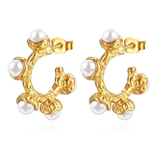 Planet Gates Style 4 Gold OIMG 316L Stainless Steel Gold Plated Temperament Gorgeous Imitation Pearl Hoop Earrings For Women Christmas Gift Waterproof