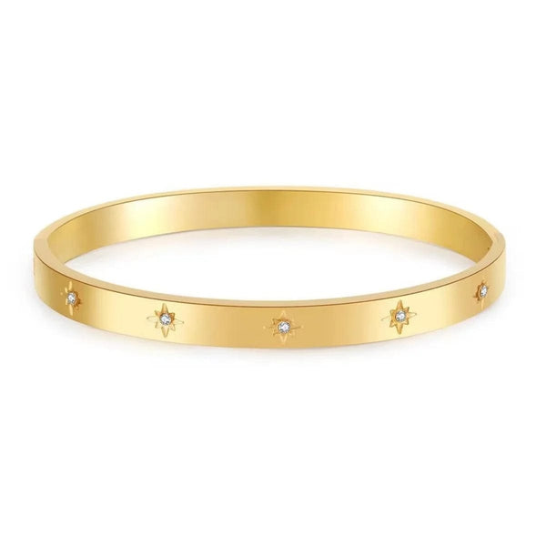 Planet Gates style B 1 Pc Vintage Elegant 18K Gold Plated Stainless Steel Zircon Stars Bracelet for Women Fashion Wedding Jewelry Gift---A674