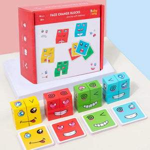 Planet Gates Style B 1 Set Emotions Expression Wooden Cube Face Change Building Blocks Parent-Child Interactive Games Montessori Toys