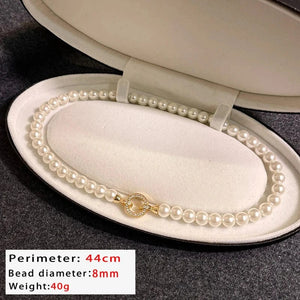 Planet Gates Style B French Elegant Micro Set Zircon Round Buckle Imitation Pearl Beaded Necklace For Women's Temperament Jewelry Sweet Accessories