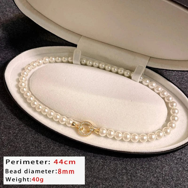 Planet Gates Style B French Elegant Micro Set Zircon Round Buckle Imitation Pearl Beaded Necklace For Women's Temperament Jewelry Sweet Accessories