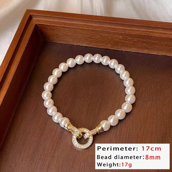 Planet Gates Style B French Elegant Micro Set Zircon Round Buckle Imitation Pearl Beaded Necklace For Women's Temperament Jewelry Sweet Accessories