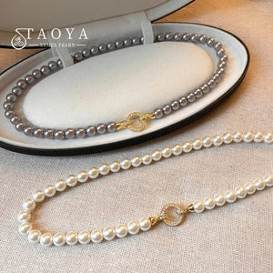 Planet Gates Style B French Elegant Micro Set Zircon Round Buckle Imitation Pearl Beaded Necklace For Women's Temperament Jewelry Sweet Accessories
