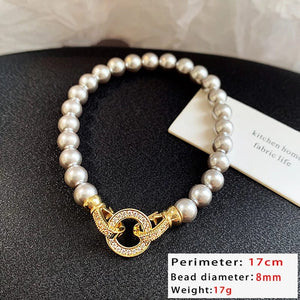 Planet Gates Style B French Elegant Micro Set Zircon Round Buckle Imitation Pearl Beaded Necklace For Women's Temperament Jewelry Sweet Accessories