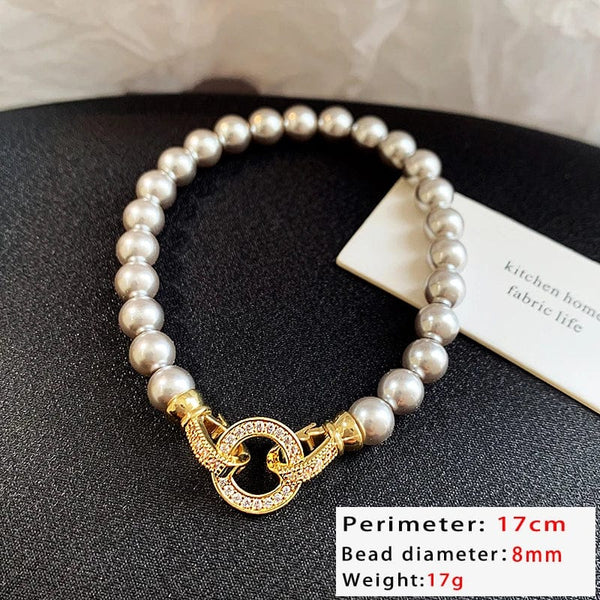 Planet Gates Style B French Elegant Micro Set Zircon Round Buckle Imitation Pearl Beaded Necklace For Women's Temperament Jewelry Sweet Accessories