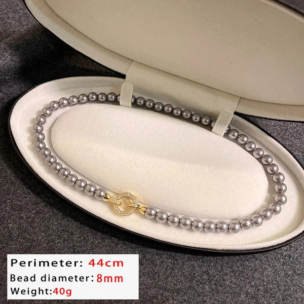 Planet Gates Style B French Elegant Micro Set Zircon Round Buckle Imitation Pearl Beaded Necklace For Women's Temperament Jewelry Sweet Accessories