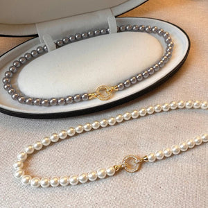 Planet Gates Style B French Elegant Micro Set Zircon Round Buckle Imitation Pearl Beaded Necklace For Women's Temperament Jewelry Sweet Accessories