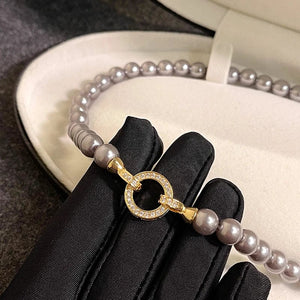 Planet Gates Style B French Elegant Micro Set Zircon Round Buckle Imitation Pearl Beaded Necklace For Women's Temperament Jewelry Sweet Accessories