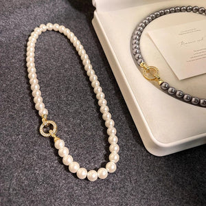 Planet Gates Style B French Elegant Micro Set Zircon Round Buckle Imitation Pearl Beaded Necklace For Women's Temperament Jewelry Sweet Accessories