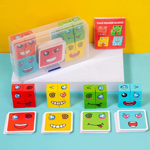 Planet Gates Style C 1 Set Emotions Expression Wooden Cube Face Change Building Blocks Parent-Child Interactive Games Montessori Toys