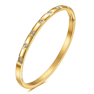 Planet Gates style D 1 Pc Vintage Elegant 18K Gold Plated Stainless Steel Zircon Stars Bracelet for Women Fashion Wedding Jewelry Gift---A674