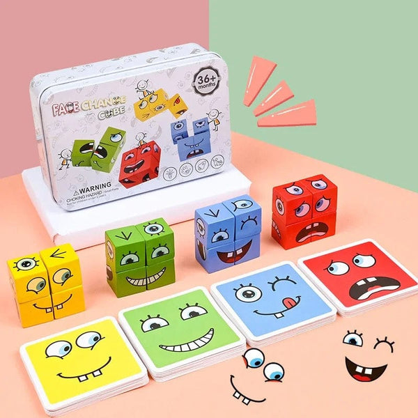 Planet Gates Style D 1 Set Emotions Expression Wooden Cube Face Change Building Blocks Parent-Child Interactive Games Montessori Toys