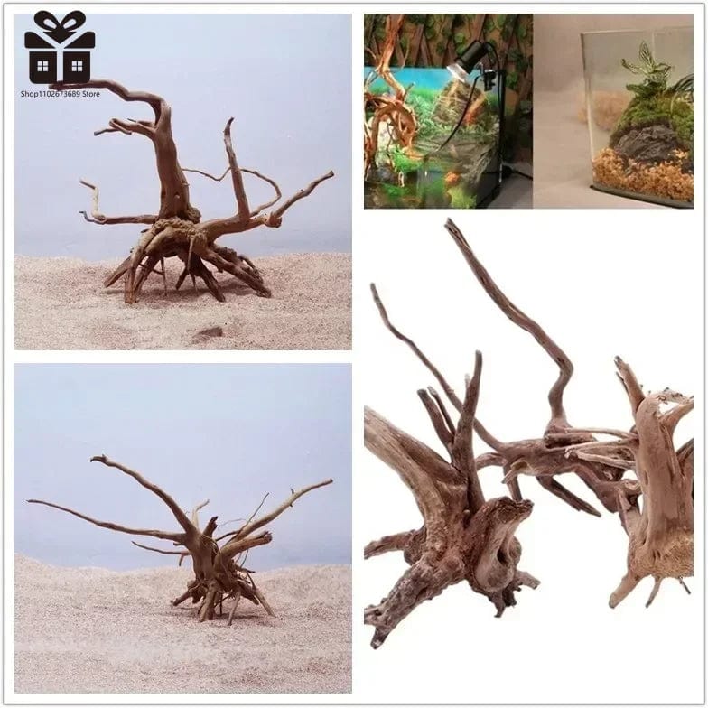 Planet Gates style random / 8-10CM Natural Tree Trunk Driftwood Aquarium Fish Tank Reptile Cylinder Roots Plant Wood Decoration Ornament Accessory Aquarium Plants