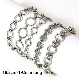 Planet Gates Style1-18.5cm long 304 Stainless Steel Link Chain Men Bracelets Silver Color Men'S Cuff Wristband Metal Bracelet For Women Punk Gift No Fade1Piece