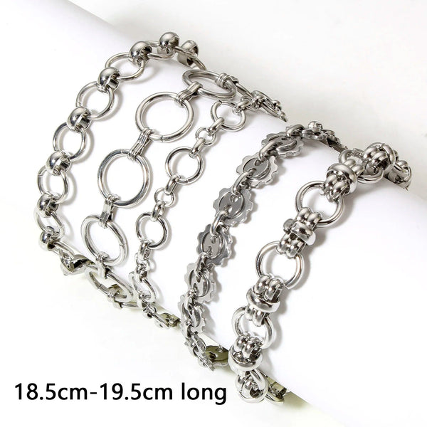 Planet Gates Style1-18.5cm long 304 Stainless Steel Link Chain Men Bracelets Silver Color Men'S Cuff Wristband Metal Bracelet For Women Punk Gift No Fade1Piece