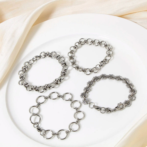 Planet Gates Style1-18.5cm long 304 Stainless Steel Link Chain Men Bracelets Silver Color Men'S Cuff Wristband Metal Bracelet For Women Punk Gift No Fade1Piece