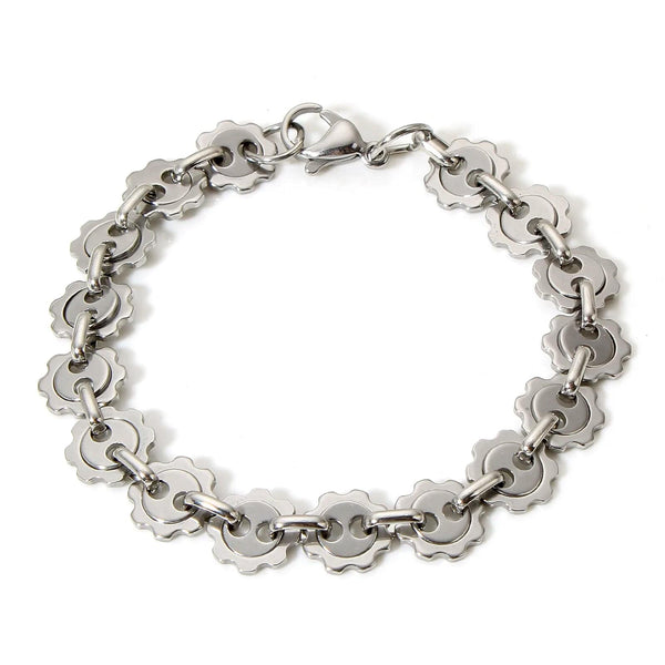 Planet Gates Style1-18.5cm long 304 Stainless Steel Link Chain Men Bracelets Silver Color Men'S Cuff Wristband Metal Bracelet For Women Punk Gift No Fade1Piece