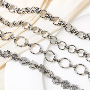 Planet Gates Style1-18.5cm long 304 Stainless Steel Link Chain Men Bracelets Silver Color Men'S Cuff Wristband Metal Bracelet For Women Punk Gift No Fade1Piece