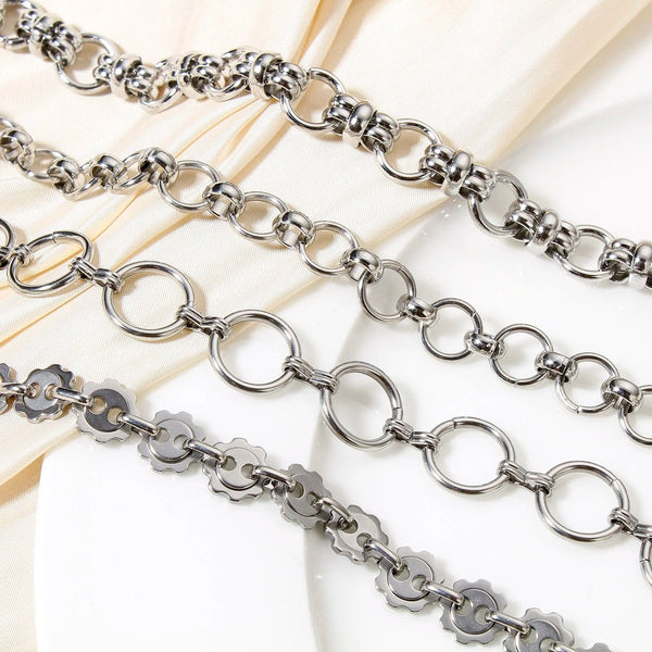 Planet Gates Style1-18.5cm long 304 Stainless Steel Link Chain Men Bracelets Silver Color Men'S Cuff Wristband Metal Bracelet For Women Punk Gift No Fade1Piece