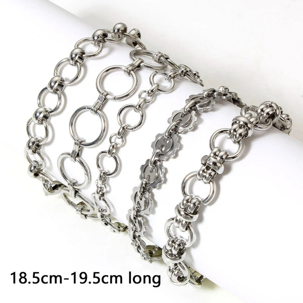 Planet Gates Style1-18.5cm long 304 Stainless Steel Link Chain Men Bracelets Silver Color Men'S Cuff Wristband Metal Bracelet For Women Punk Gift No Fade1Piece