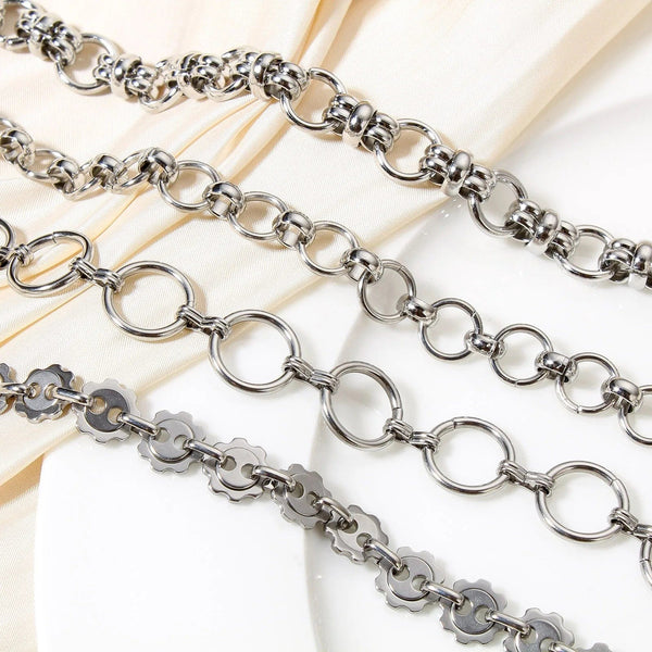 Planet Gates Style1-18.5cm long 304 Stainless Steel Link Chain Men Bracelets Silver Color Men'S Cuff Wristband Metal Bracelet For Women Punk Gift No Fade1Piece